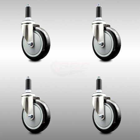 Service Caster 5 Inch 316SS Black Polyurethane Swivel 1 Inch Expanding Stem Caster Set SCC SCC-SS316EX20S514-PPUB-BLK-1-4